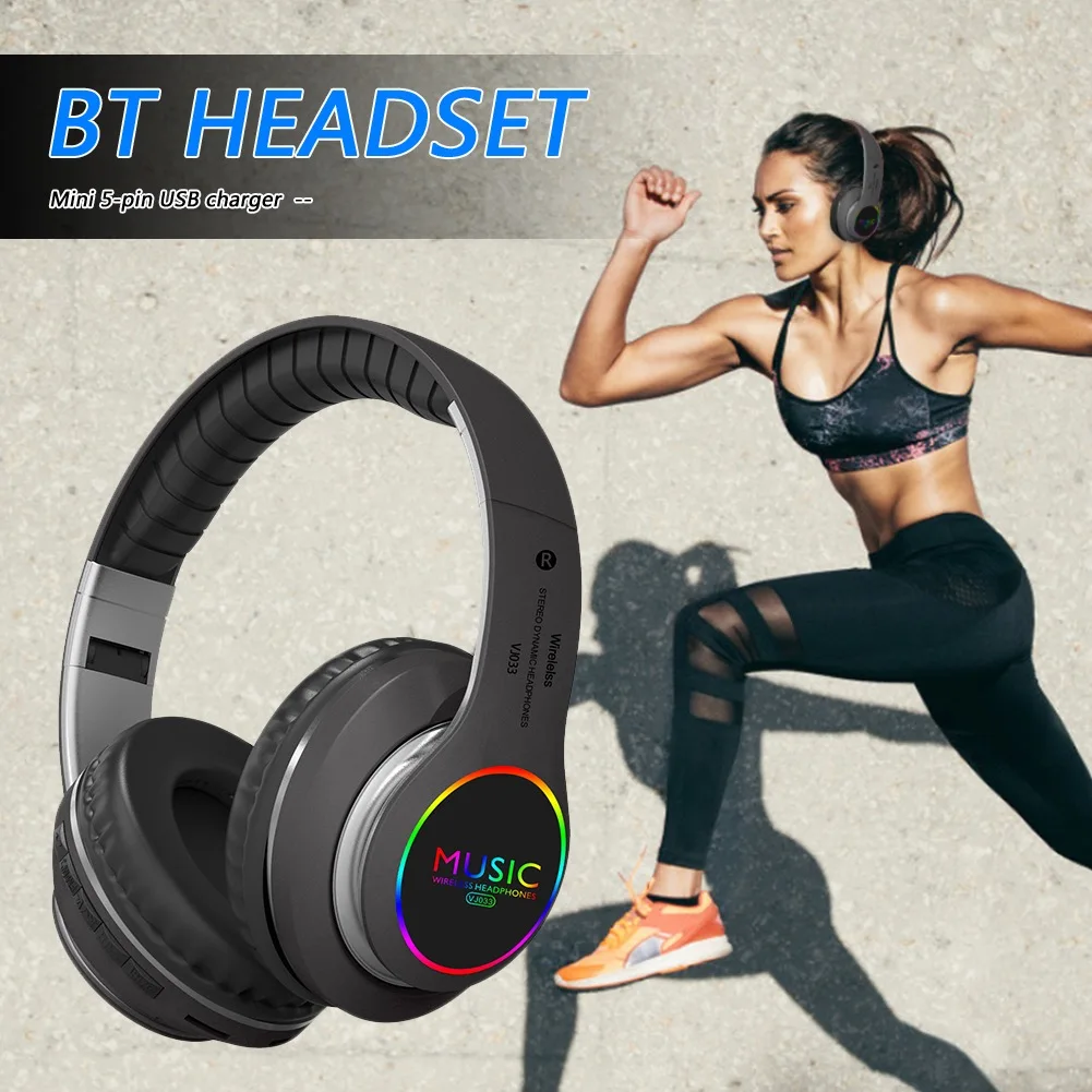 New Version Noise Cancelling VJ033 Colorful LED Wireless Headset Stereo Game Blue tooth Wireless Headphone