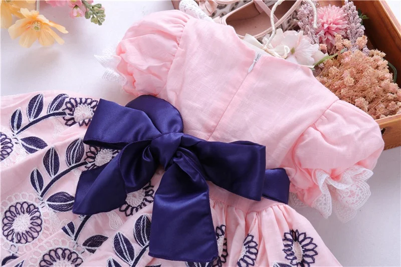 0426106 infant baby dresses for girls clothes spanish floral pink vintage wholesale kids clothing children boutiques