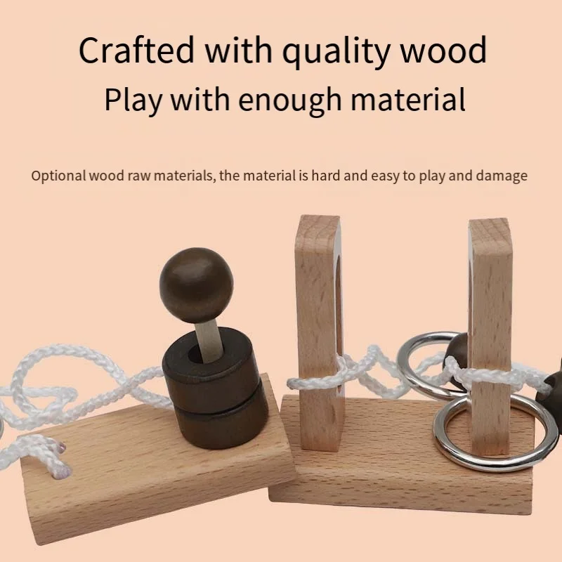 Unisex Wooden Rope Puzzle Unlock Set New Design Ring Puzzles String Solution Age 2 to 4 Years Mind Games Brain Teasers for Kids