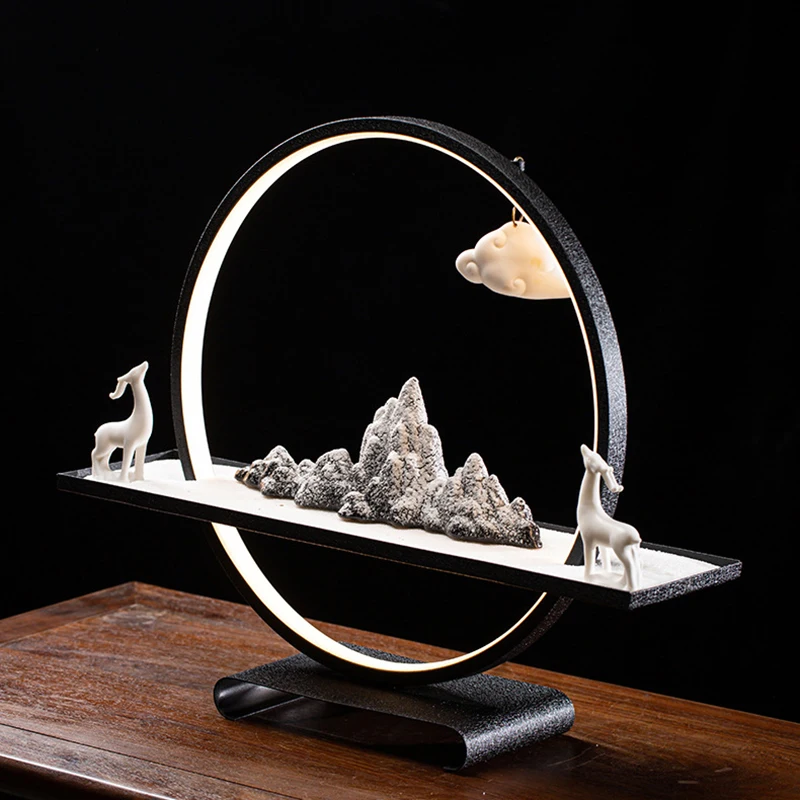 zen style home office decor accessories waterfall censer creative ceramic backflow incense burner with light ring