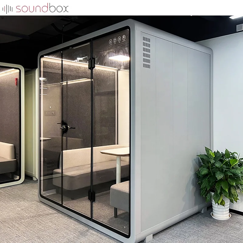 Soundproof office four person seat meeting booth video conference work room booth telephone office booth for sale
