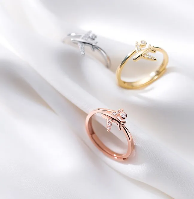 Wholesale New design 925 Sterling Silver Travel Dream Plane Adjustable Finger Rings For Women