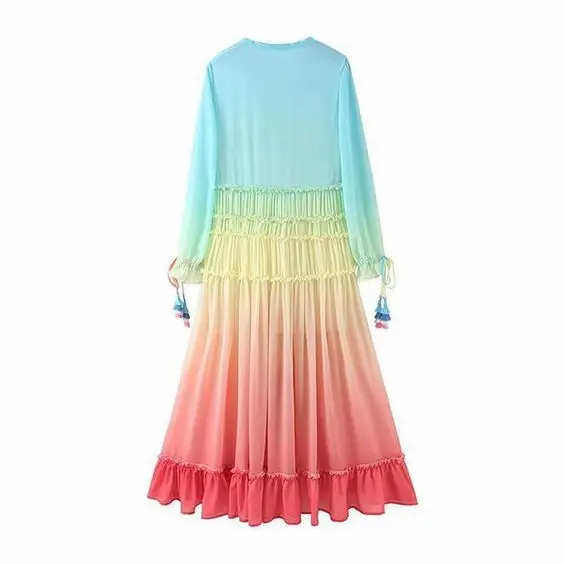 Clothing manufacturers have a Chinese style type gradient Chiffon Maxi Dress