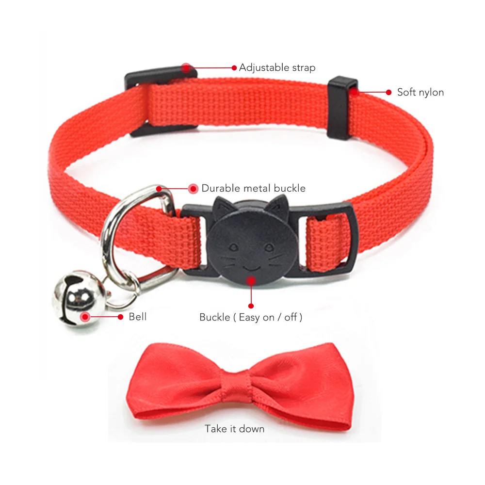 Wholesale Nylon Safety Breakaway Quick Release Bowtie Cat Kitten Collar With Bell