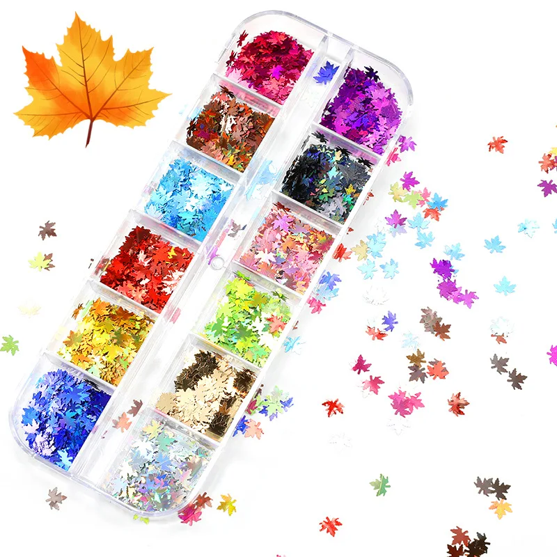Maple Leaves Nail Art Sequins Holographic Glitter Flakes Paillette Chameleon Stickers For Nails Autumn Design Decor
