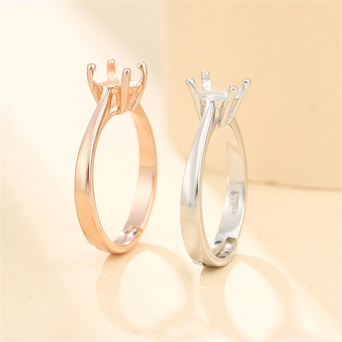 4.5-7.5mm Round Faceted Gemstones Ring Base Setting Ring Mount for Gold Plated 925 Silver Adjustable Ring