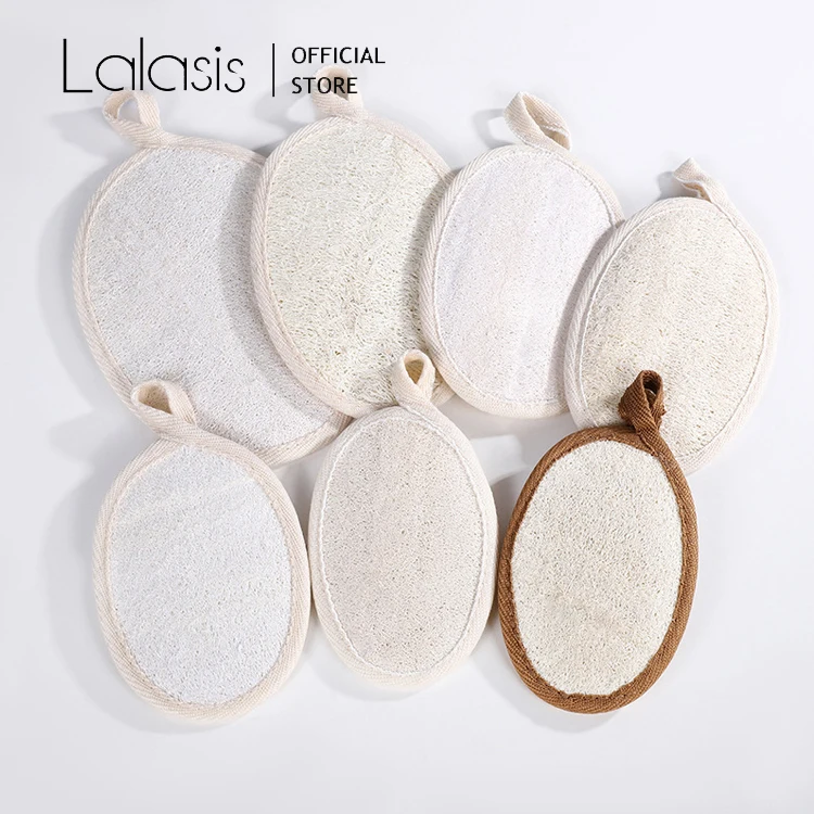 Lalasis exfoliating loofah sponge pads natural luffa and terry cloth materials loofah sponge scrubber body glove close skin