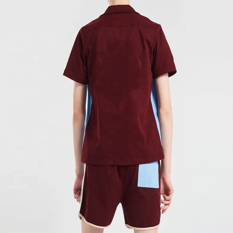 Oem Custom Print Short Sleeve With Matching Shorts  Silk Satin Button Up Men Bowling Shirt Sets Wholesale