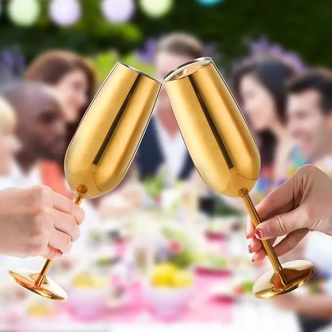 260ML rose gold Champagne glass 2 piece set with packing long handle suitable for swimming pool, beach, picnic, camping