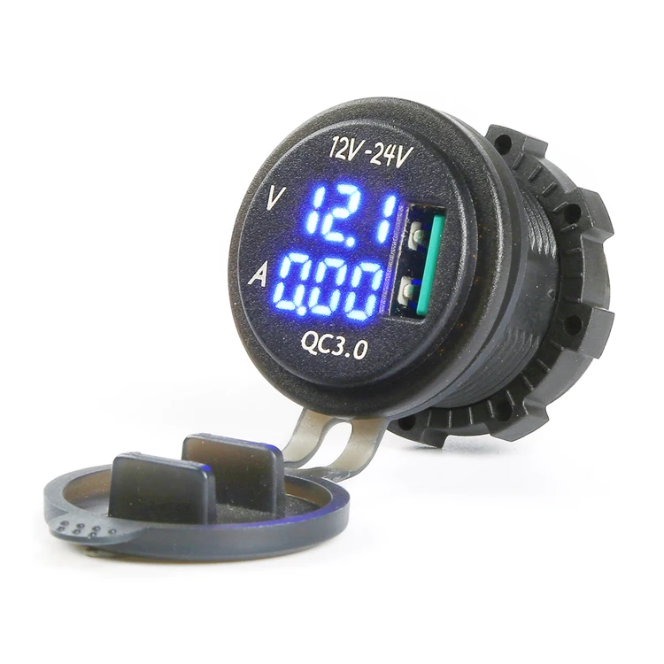 ABILKEEN DS017B Single Port QC3.0 USB Socket Input 12V-24V Car USB Charger with Digital LCD Voltmeter and Ammeter Display