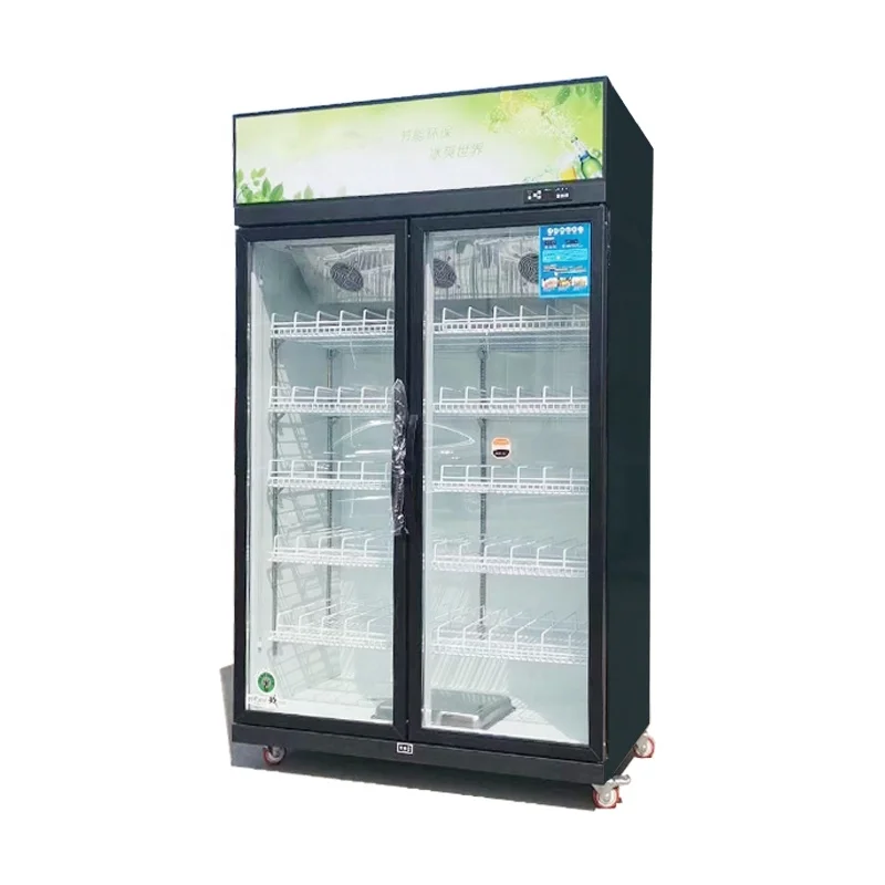 Supermarket Commercial Double Glass Door Drinks display refrigerator beverage Fridge