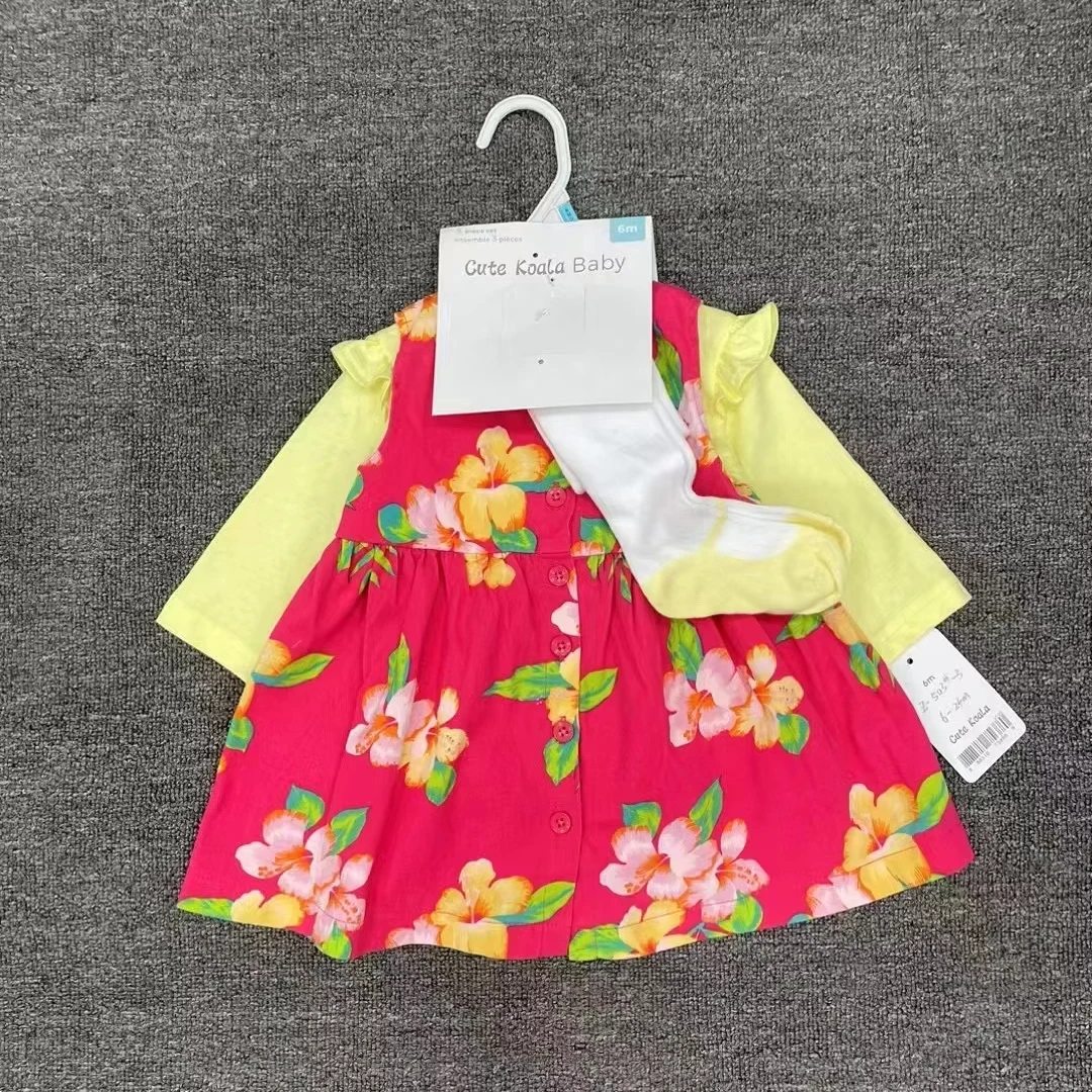 Hot Selling Autumn Newborn Baby Girls 6-24m Cotton Long Sleeves Clothes+Dress Infant Leggings Socks Babies Clothing 3pcs Suit