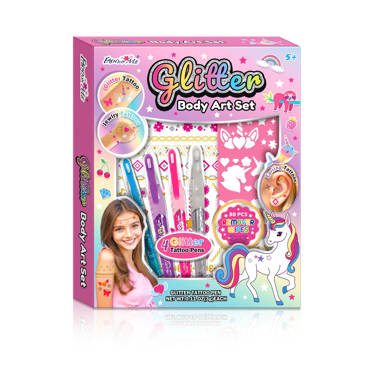 Custom Kids Glitter Body Tattoo Kit for Girls Make Your Own Temporary Tattoos With Stencils Kids Educational Drawing Toys