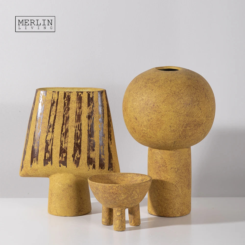 Merlin Living vintage minimalist vase ceramic Japanese style wabi-sabi with footed cylinder clay vase flower items vase decor