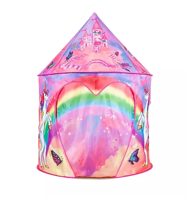 Colorful Unicorn rainbow girls Castle style children kids play tent