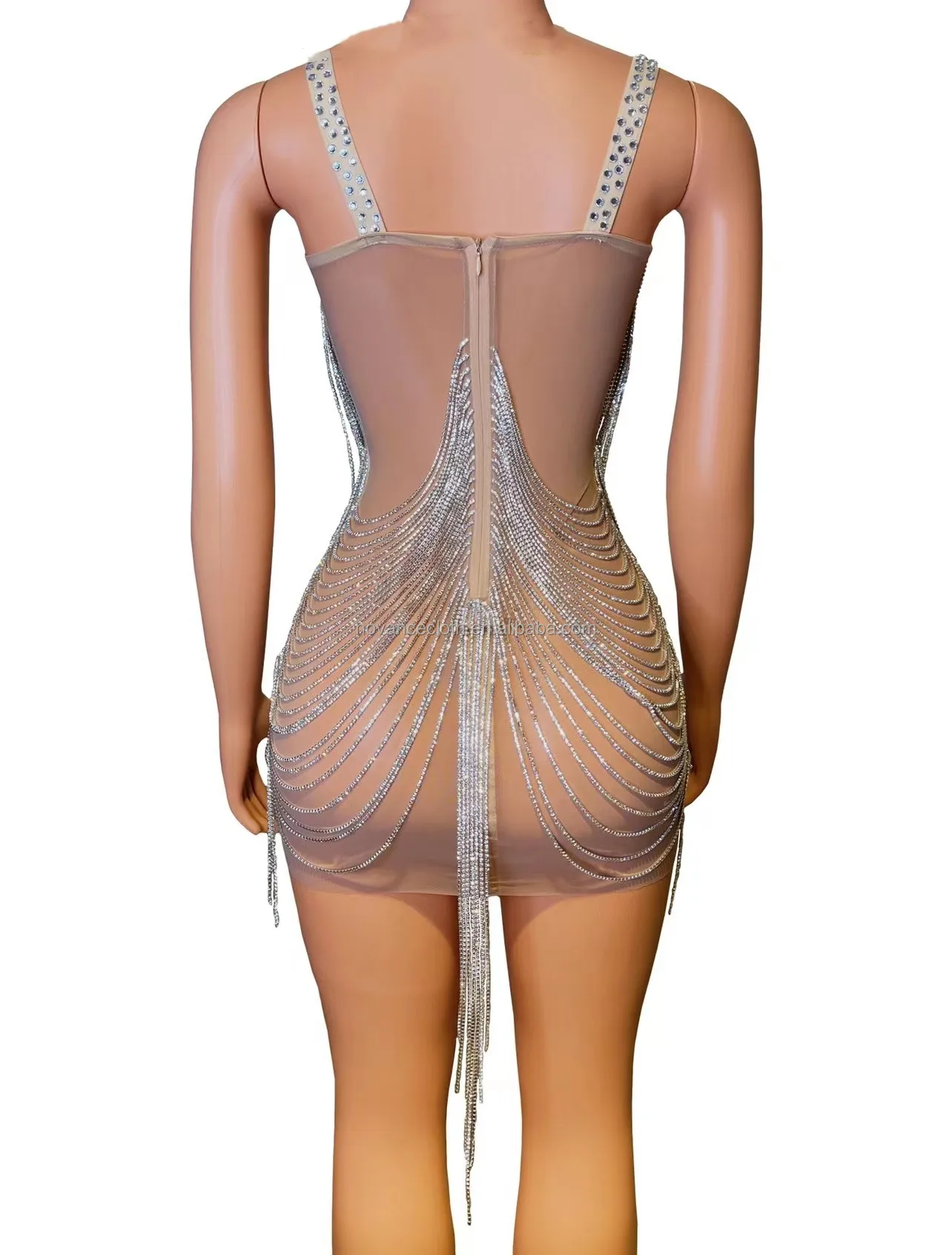 NOVANCE Y2670 new product amazon shiny diamonds tassel dress see through mesh sexy short tight mini dress for night clud bar
