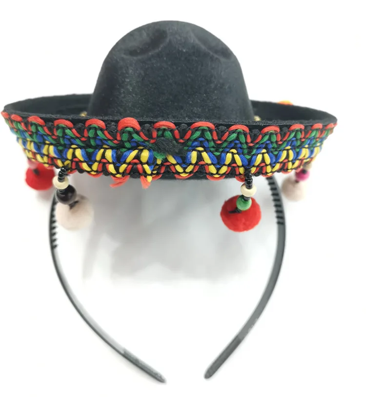 Fuzz Lace Mexican Themed Party Hat Mini Sombrero Halloween Hat For Adults And Pets Headwear Clasp Design Dog Costumes Hat