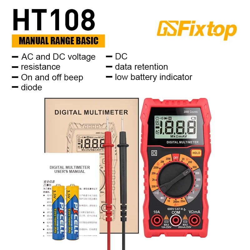 GSFIXTOP Handheld Digital Multimeter Ac/dc Volt Amp Ohm Capacitance Tester Multimeter