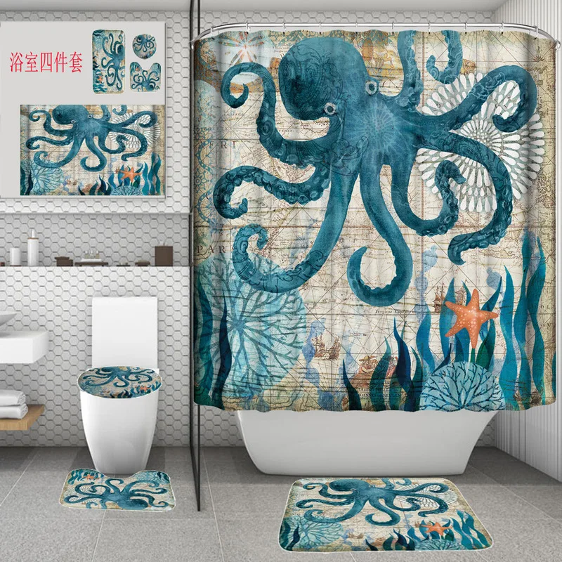 
Luxury Custom Shower Curtain 4 Piece Set For Bathroom 3D Printing Bathroom Shower Curtain 
