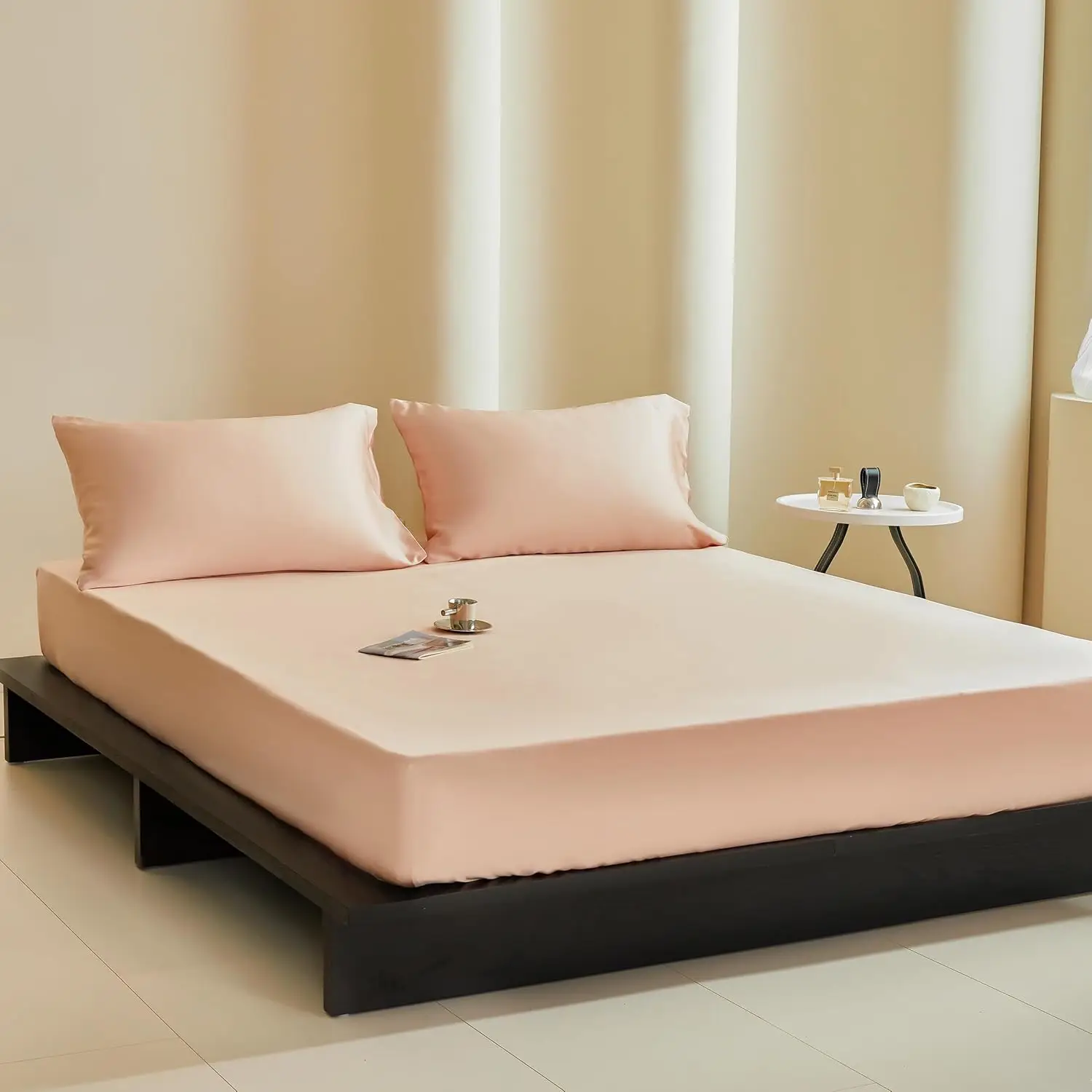 100%  Eucalyptus Lyocell Sheet Set 4 Pieces Moisture-Wicking Deep Pocket Silky Soft Cooling Sheets for All-Season Pink