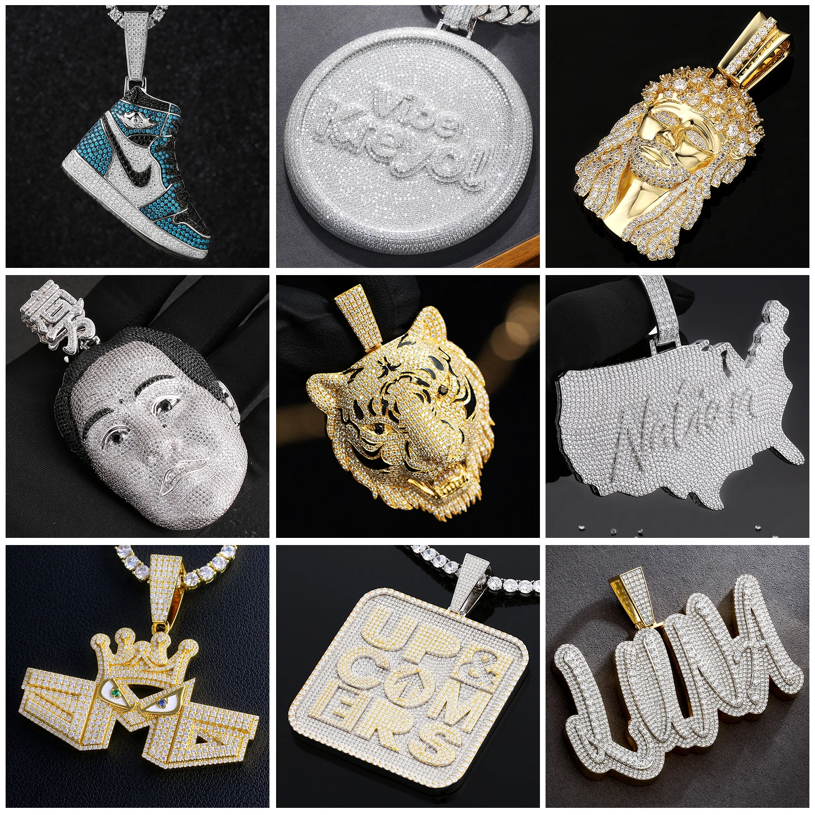 KRKC Christmas Unique Customized 3D Enamel Pendant Gift Pass Diamond Tester Silver 925 Gold Hip Hop Jewelry Enamel Pendant