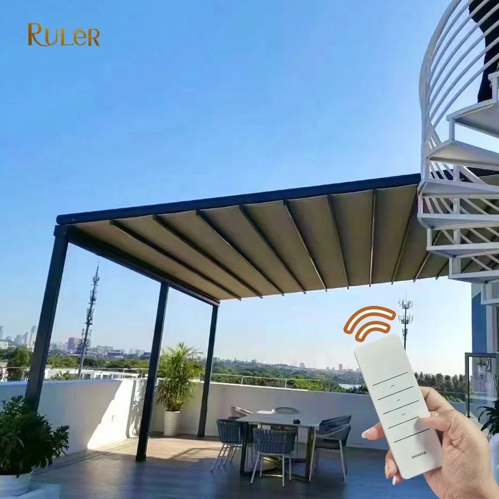 Outdoor Electric Waterproof Retractable sliding Roof top awning Aluminum pergola with canopy for restaurant