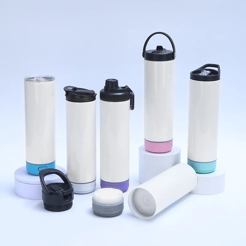 sublimation goods 20oz skinny double layer stainless steel vacuum slim speaker tumbler with wireless speaker for DIY printing
