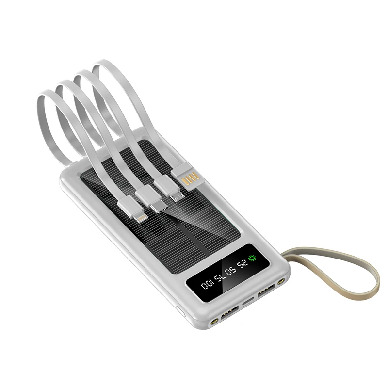 powerbank solar 10000mAh 4 cable waterproof battery portable charger power banks