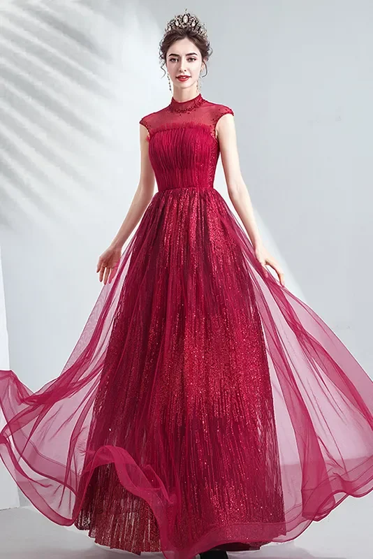 Блестящие бордовые вечерние платья Кружева