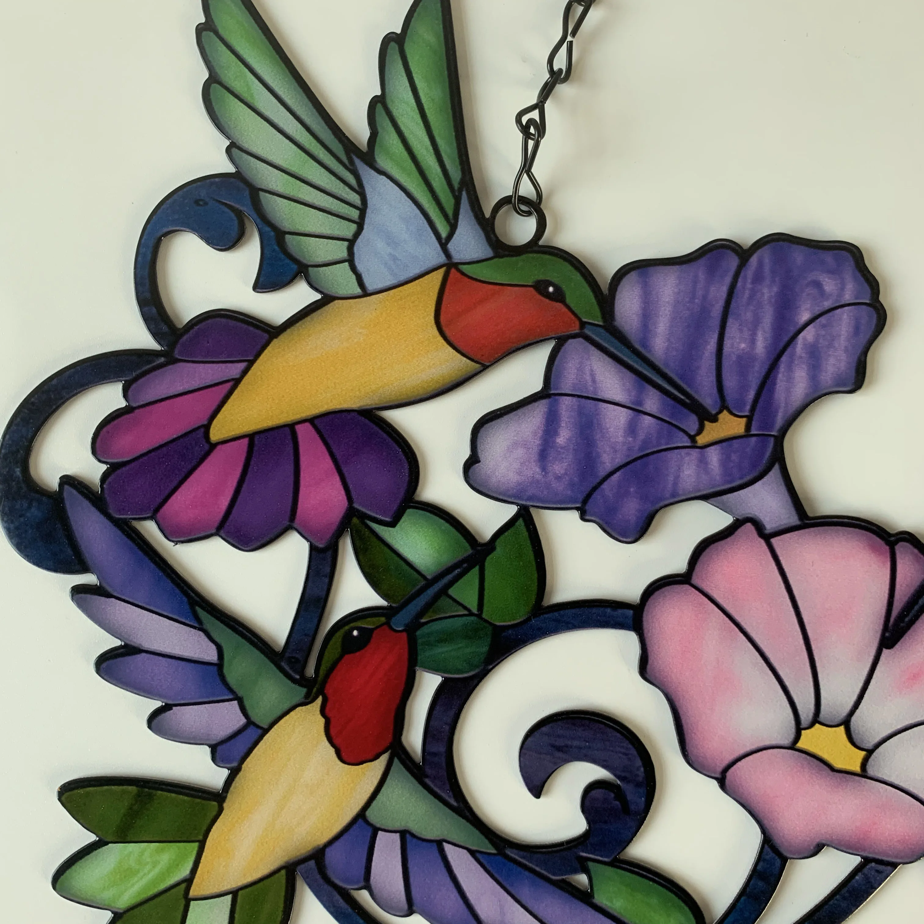 Flower Stained Glass Suncatcher Window Hangings Stained Glass Suncatcher With Three Birds And Morning Glory