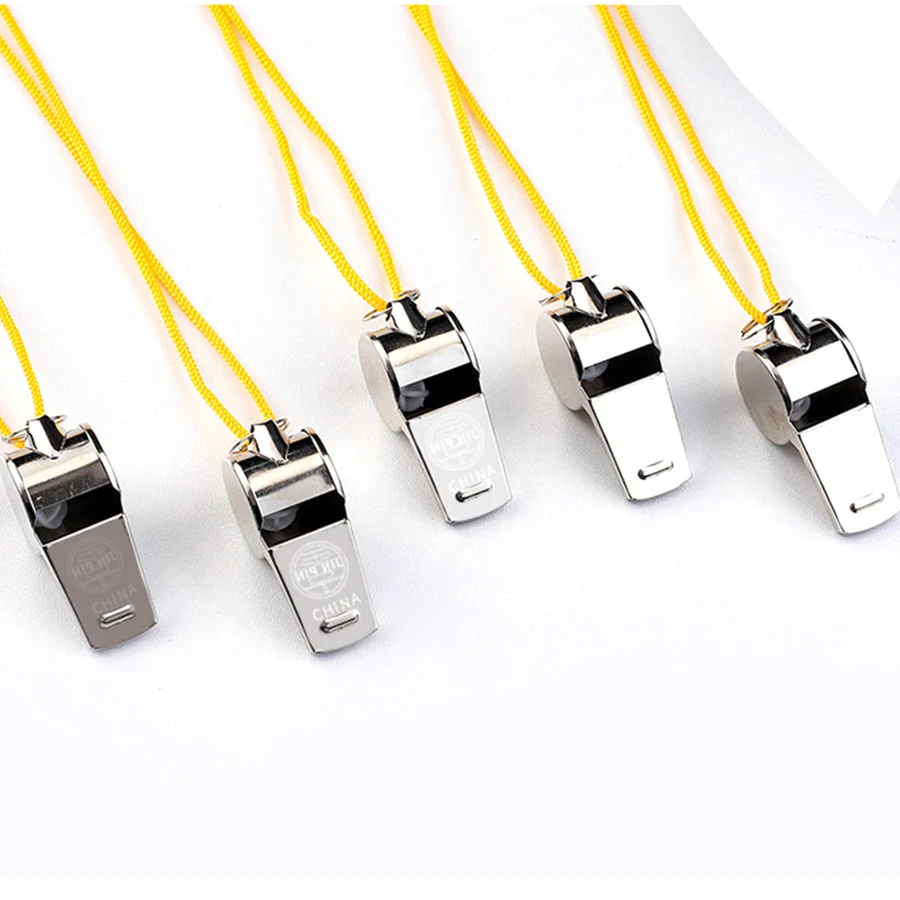 Wholesale custom logo Party Stainless Referee Sports School Football metal whistle with lanyard For Coaches