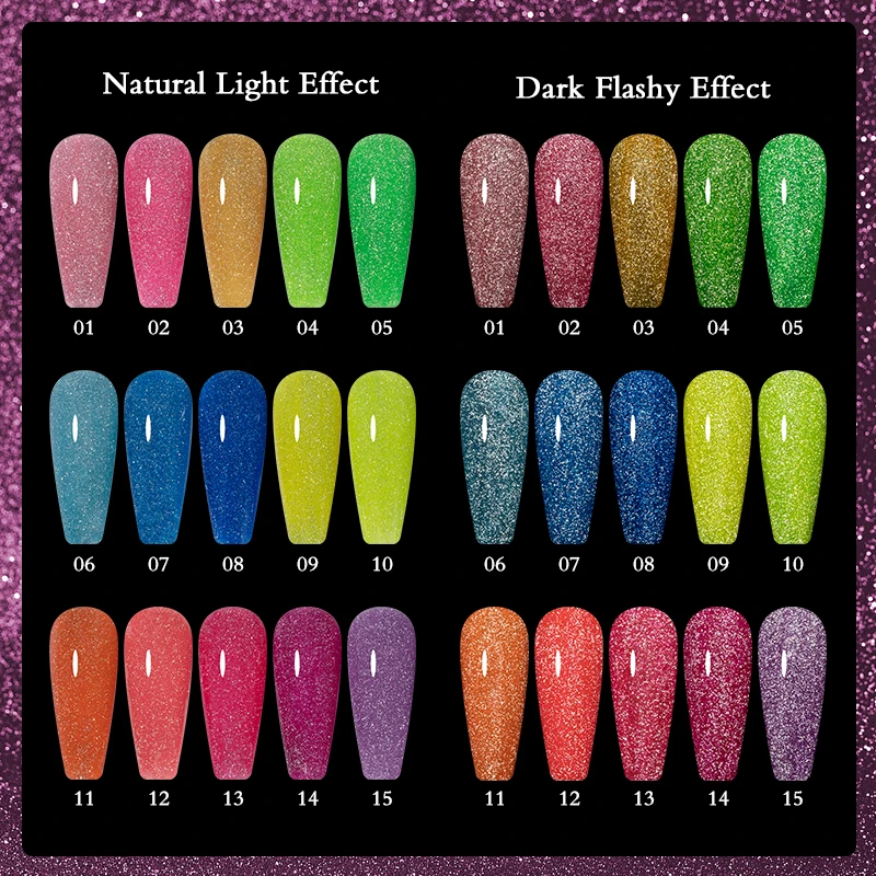Vendeeni 15 Color Reflective Gel Free Sample Soak Off Sparkly Shiny Nail Supplies Private Label UV Gel Nail Polish
