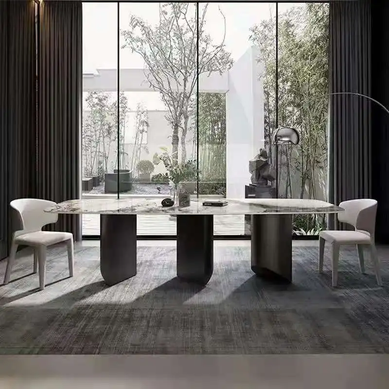 modern golden mirror stainless steel base marble top dining table restaurant furniture dining table set foshan