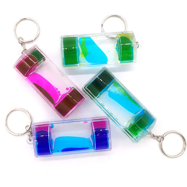Acrylic hourglass Fidget toy liquid oil purple timer keychain sensory toy for relaxation