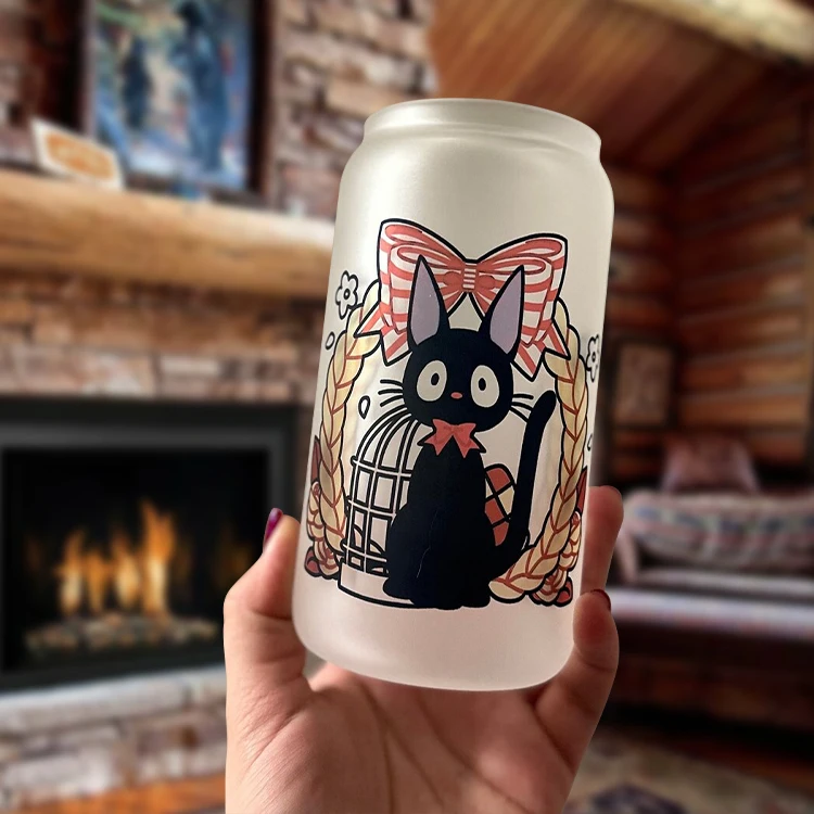 AilinGalaxy wholesale drinking glass tumbler 16oz jars with lid frosted print sublimation can shaped tumbler cups beer