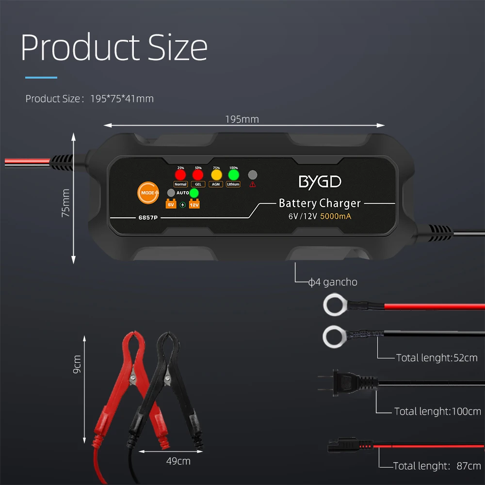 6V battery charger 12v 5A car battery charger high power automatic intelligent lithium battery charger customization