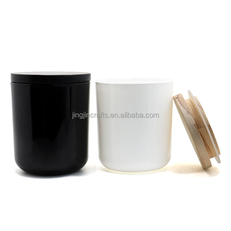 14 oz 16 oz empty matte black and white glass candle jar sprayed color candle vessel w wood lid wholesale for wedding home decor