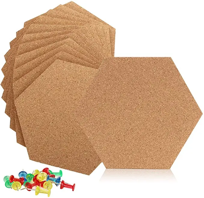 Custom 6mm thickness white cork pin board tiles hexagon shape bulletin message tiles cork sheet