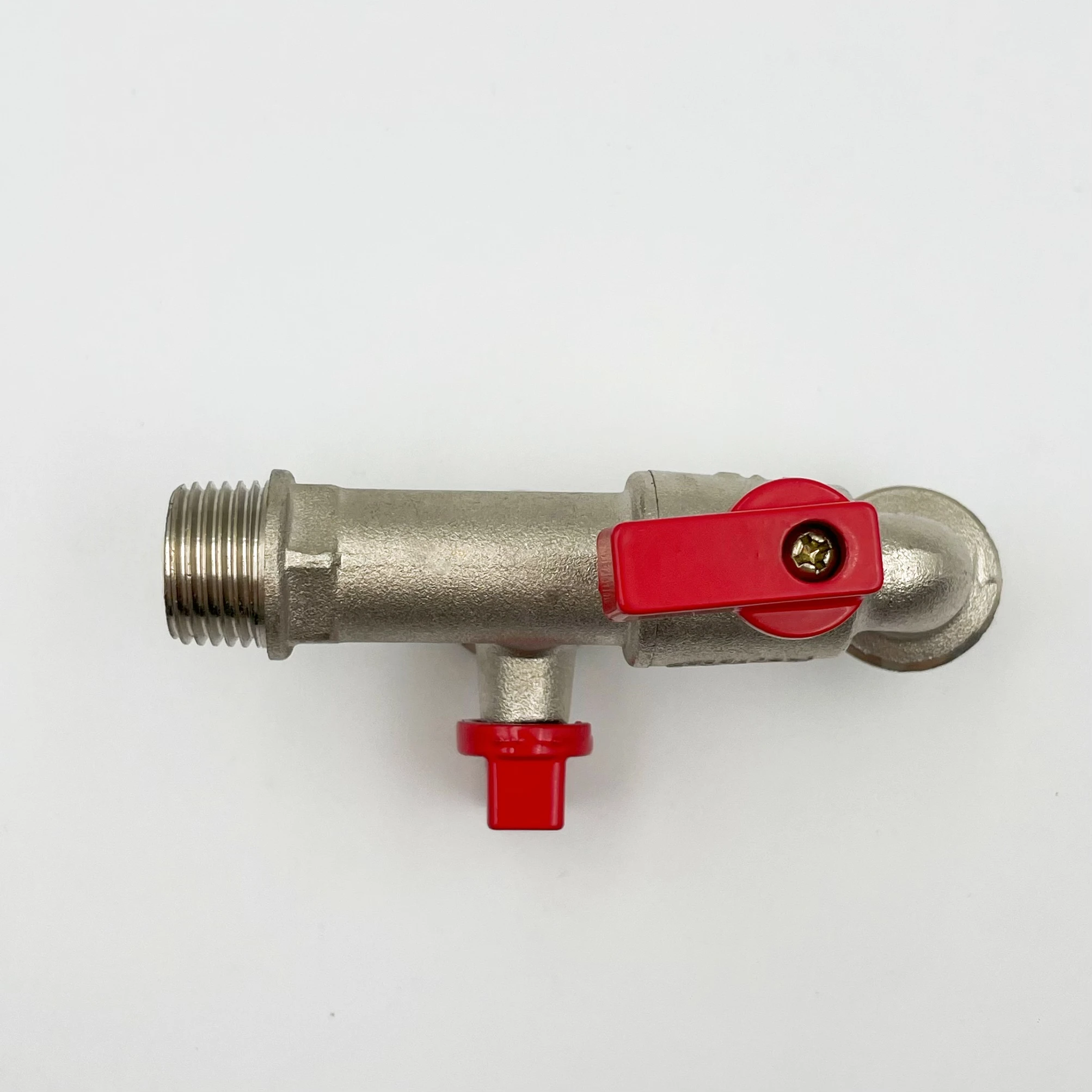 1/2' Brass IBC Bibcock  One Inlet Two Outlets Water Bib Valve Tap Double Nipple Spout Nozzle for Washing Machine Garden