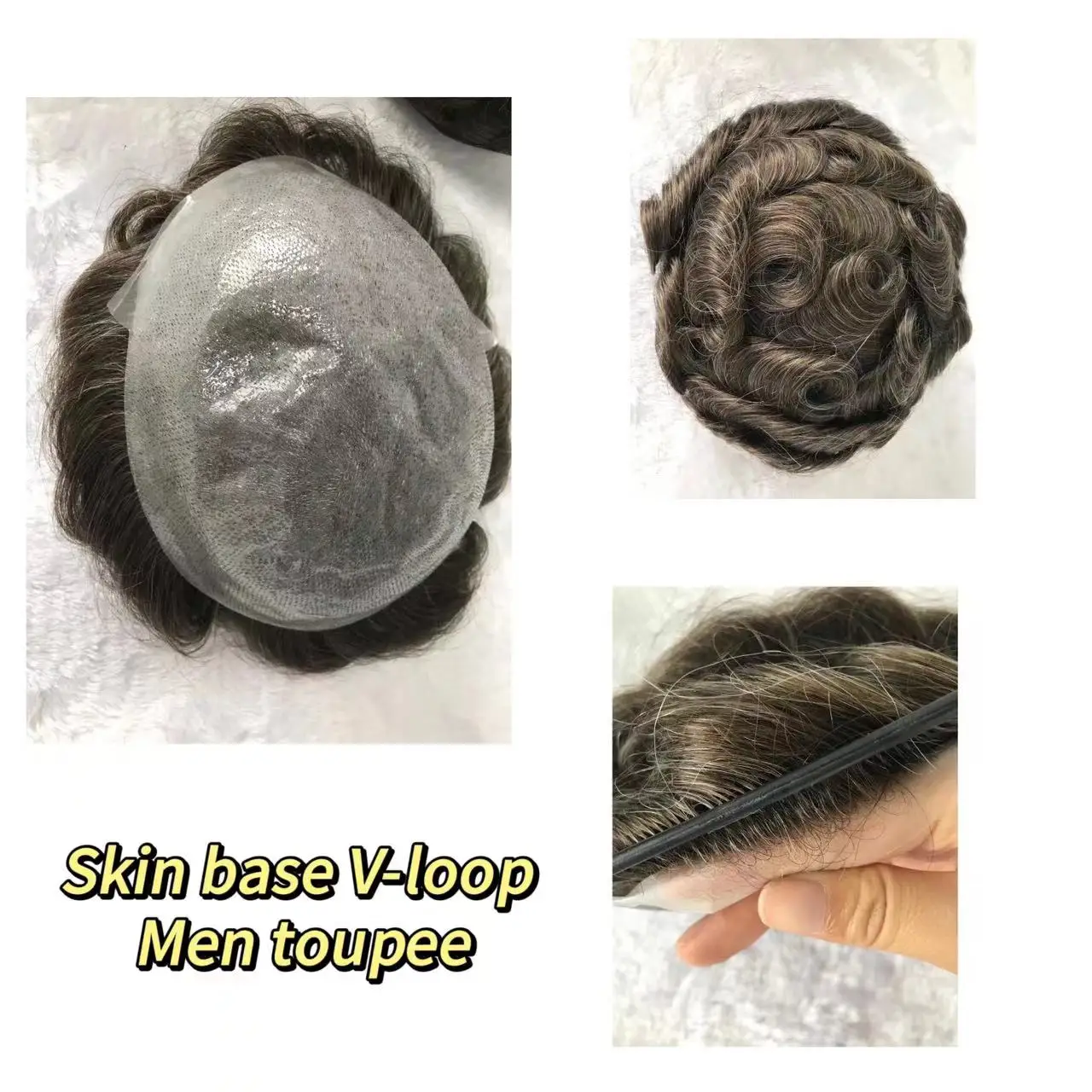 NL New Arrival design 0.04 0.06 Super thin skin 100% Human Hair Vloop Toupee 1B80# poly Toupee Hair Replacement System for Men