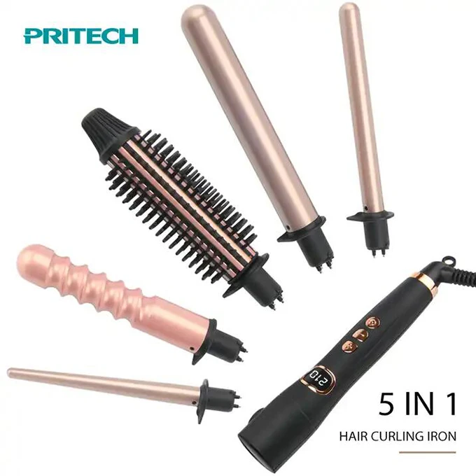 Pritech 5 In 1 Ceramic Coating Barrel Temperature Control Lcd Display New Hair Curler Machine