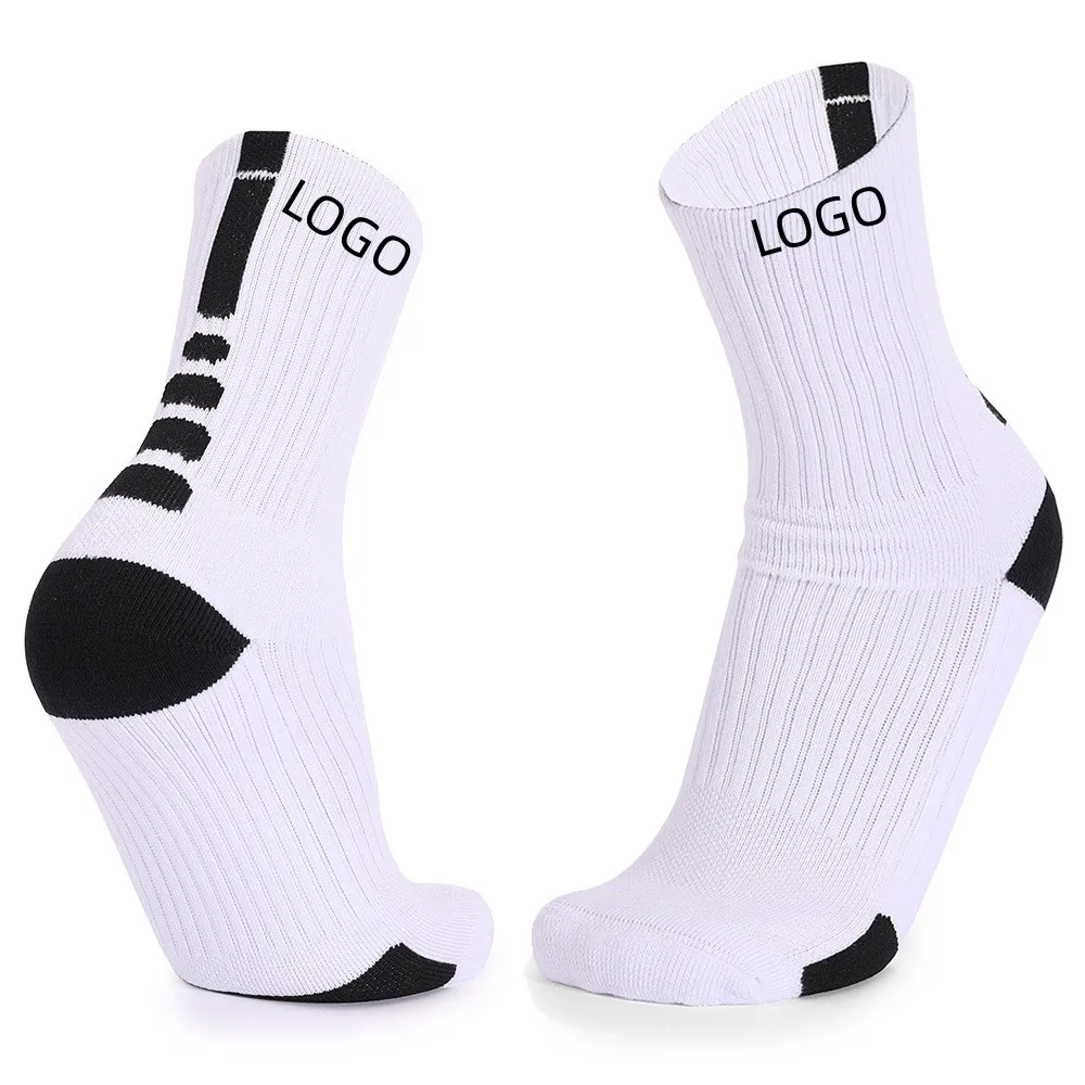 Бесплатный образец от производителя, мужские хлопковые спортивные махровые Нескользящие баскетбольные носки с логотипом на заказ