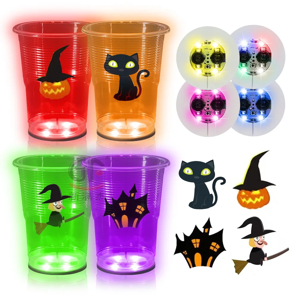 Halloween decoration Glow in The Dark 4-color luminous cup sticker light DIY sticker cup pumpkin ghost face luminous coaster