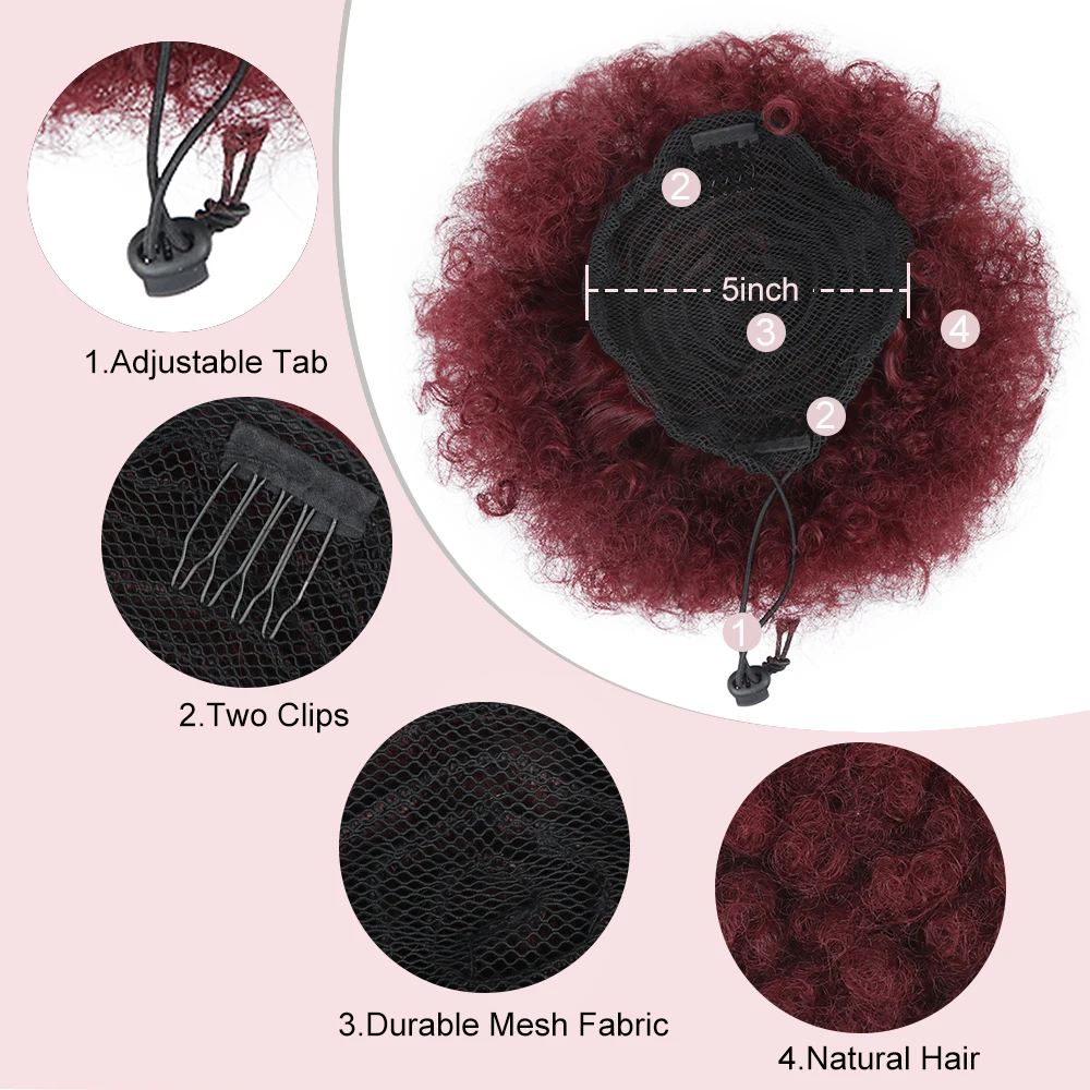 Synthetic Hair Bun Chignon Drawstring Kinky Curly Puff Short Afro Bun for black women