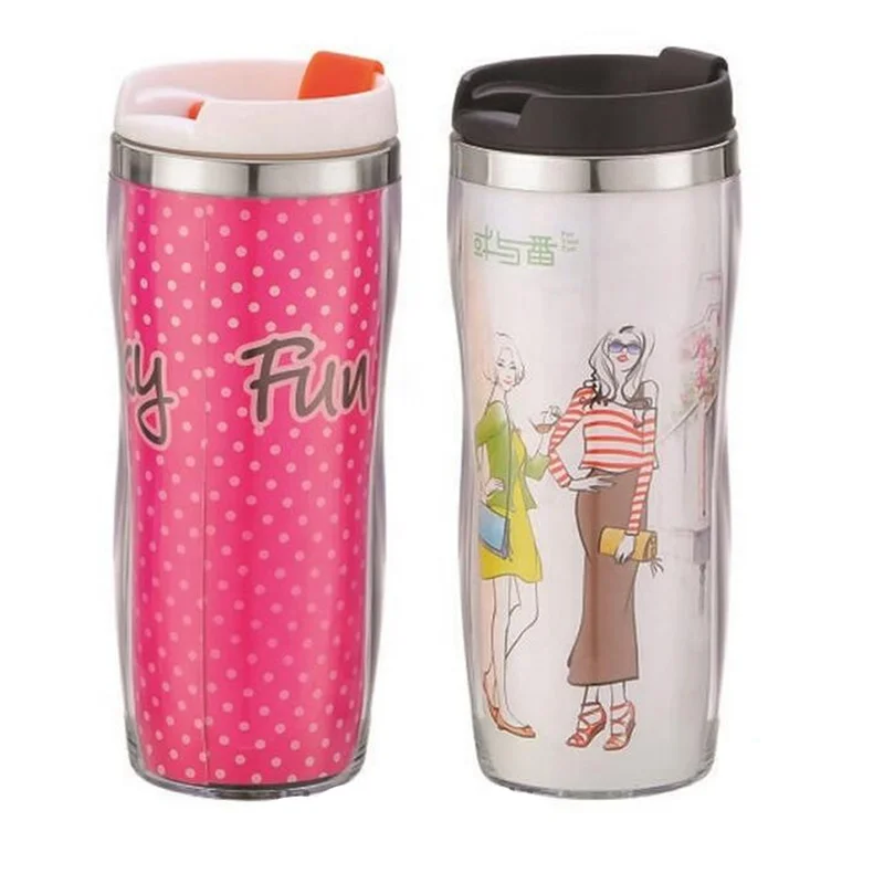 Double wall promotional coffee mug with advertising custom logo cafe cup paper insert tumbler