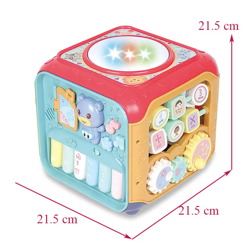 
baby activity cube toy with gear, shape matching, animal beads drum toy piano toy for infant musical toys for kids 