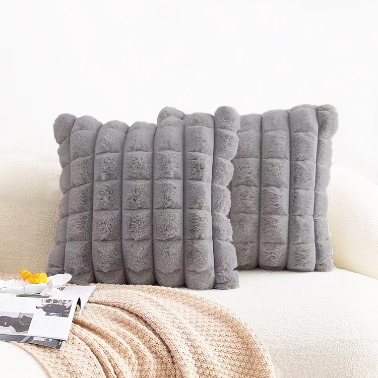 Plain Simple Nature Thick Plush Faux Fur Throw Pillow Cover Accept Customization Stripe Sofa Soft Pillow Case