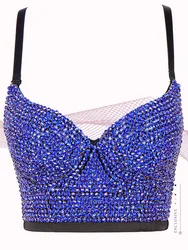 Женский Белый телесный сексуальный бюстгальтер пуш-ап со стразами