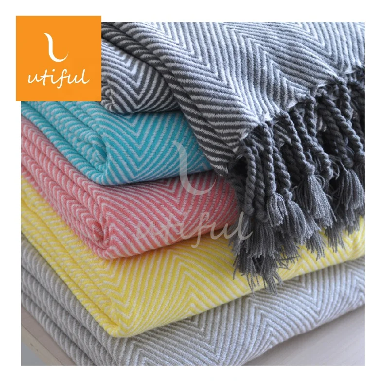 
Very Popular Herringbone Chevron Acrylic Throw With Hand Made Tassels 