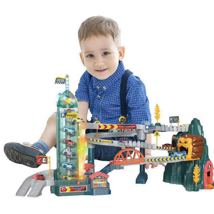 Novelty Intertance Small Vehivles Plastic Lion Mountain Adventure Track Parking Lot Game Toys For Kids